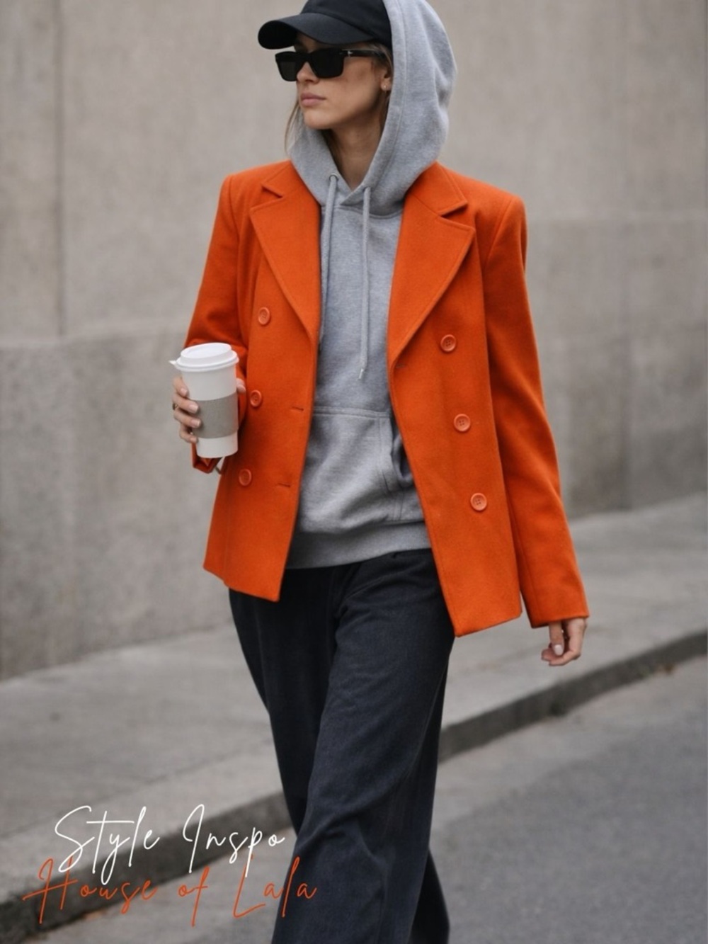 Lambswool Vintage Statement Coat. Louben Double Breasted Orange Jacket Size 10 - Picture 1 of 13